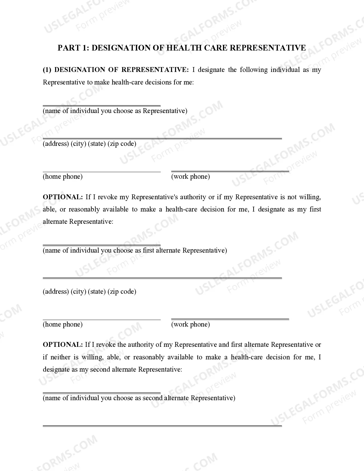 Preview Health Care Directive including Living Will