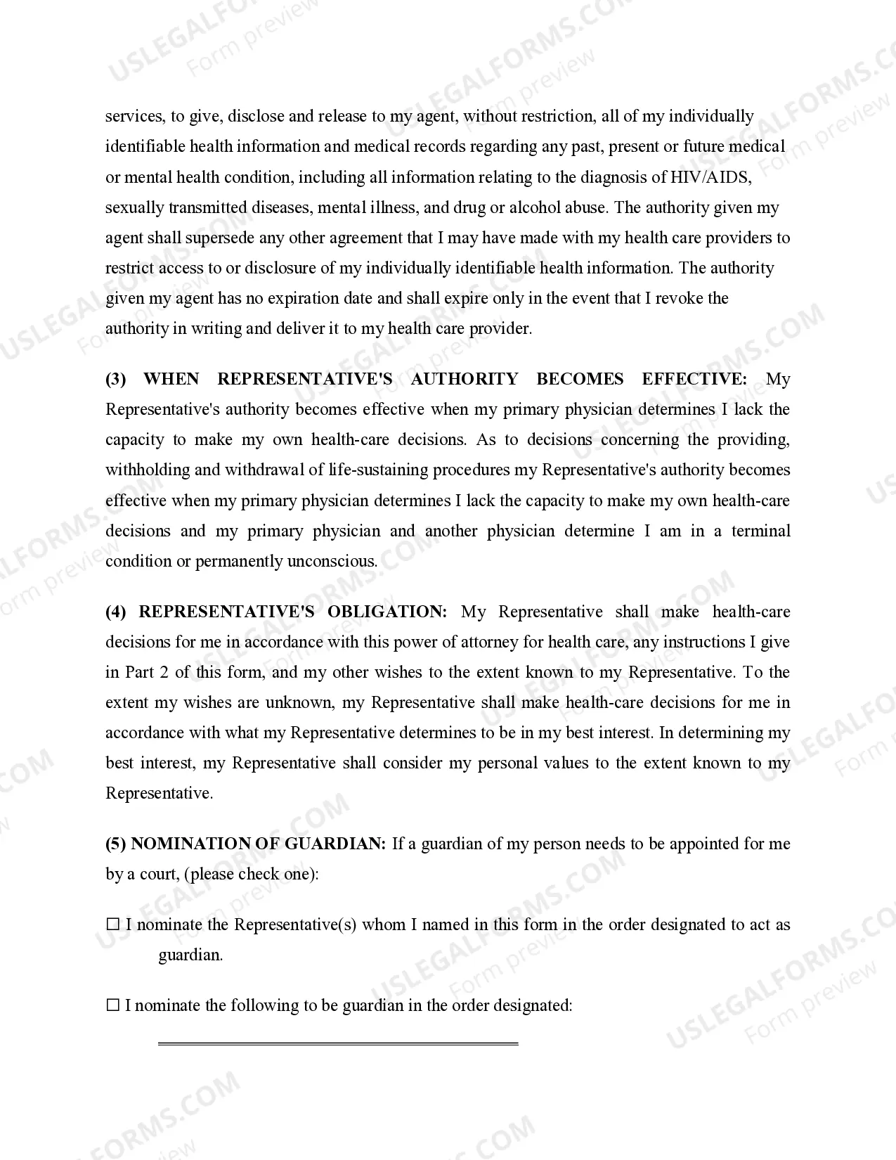 Preview Health Care Directive including Living Will