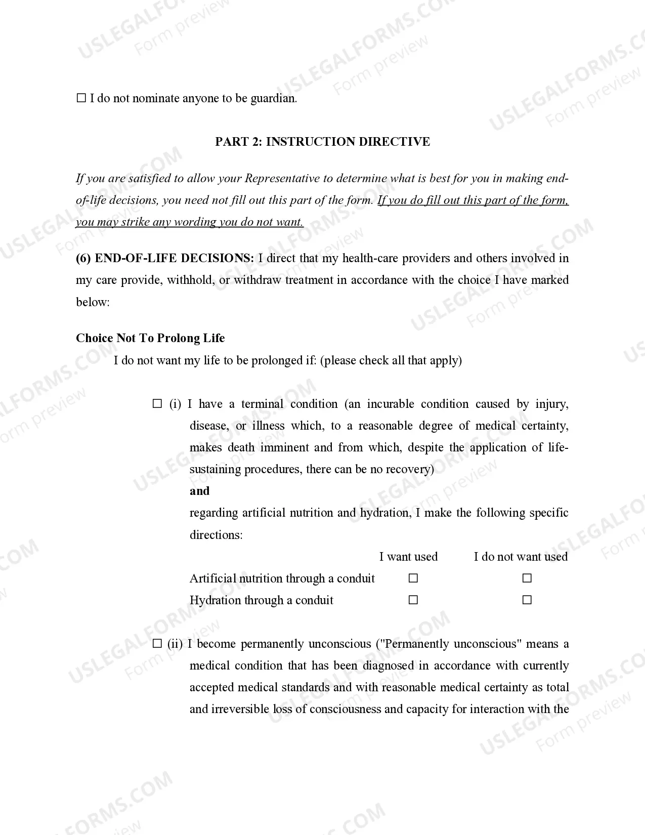 Preview Health Care Directive including Living Will