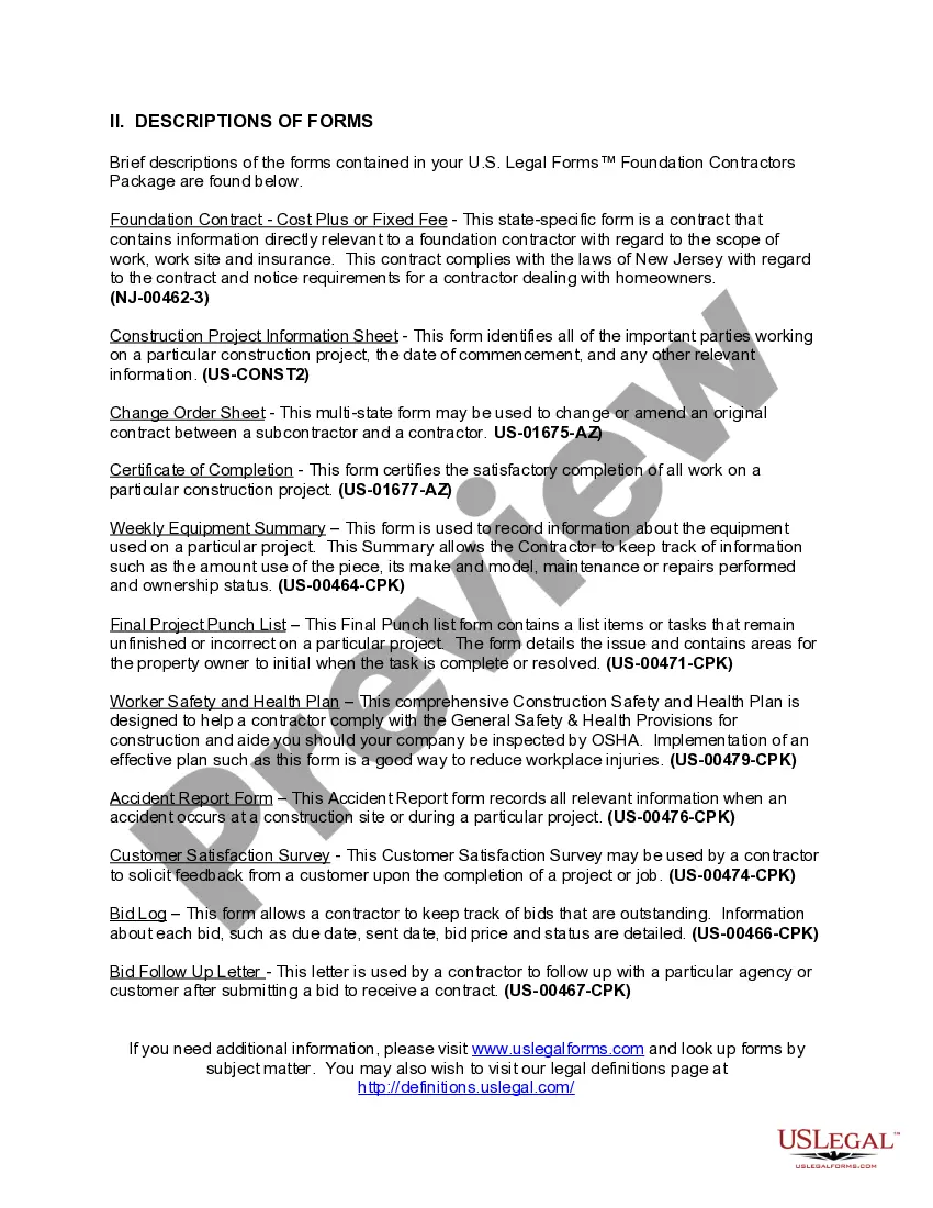 Preview New Jersey Foundation Contractor Package