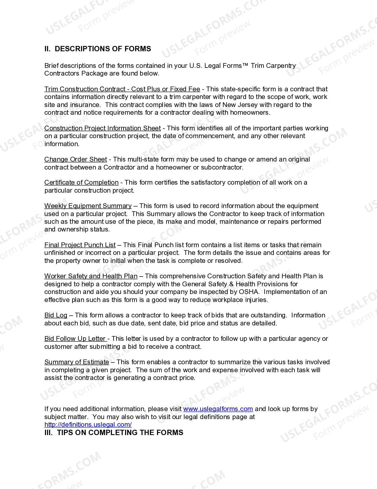 Preview New Jersey Trim Carpentry Contractor Package