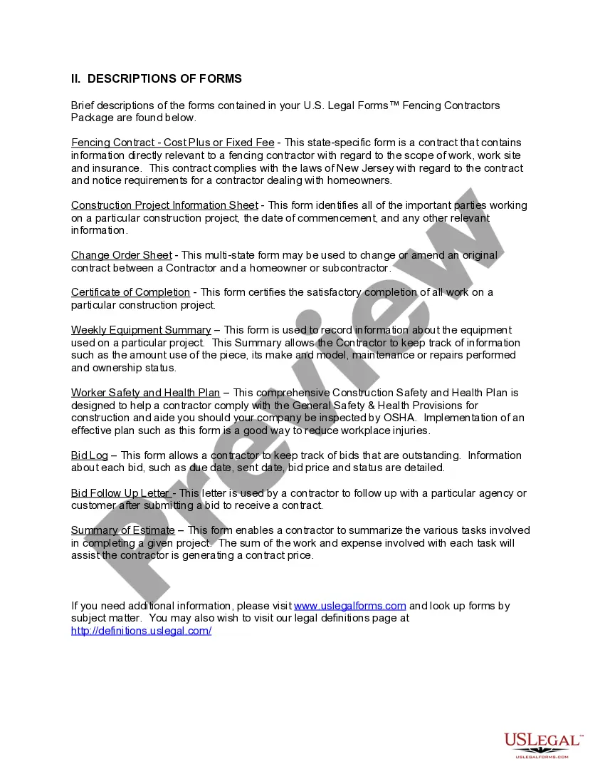 Preview New Jersey Fencing Contractor Package