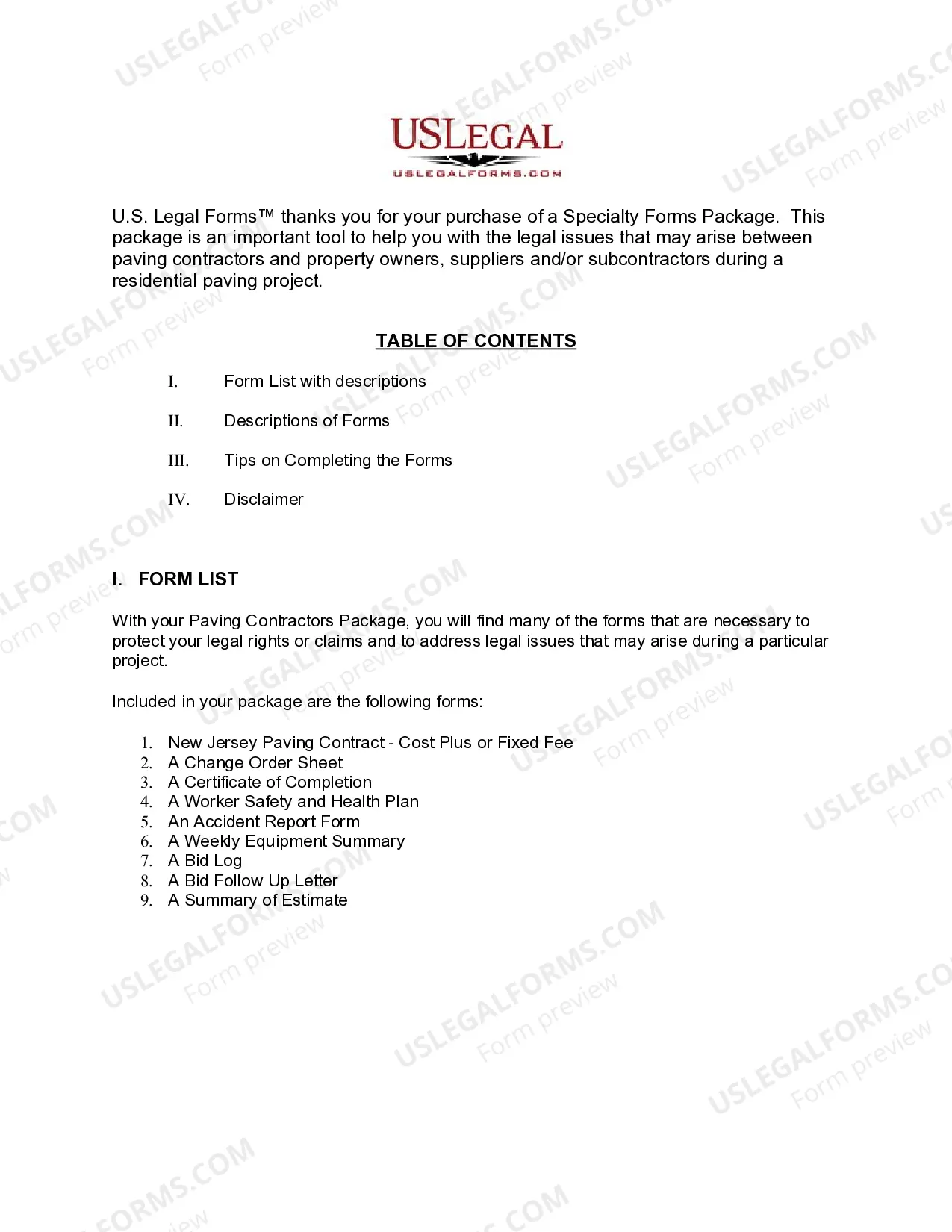 Preview New Jersey Paving Contractor Package