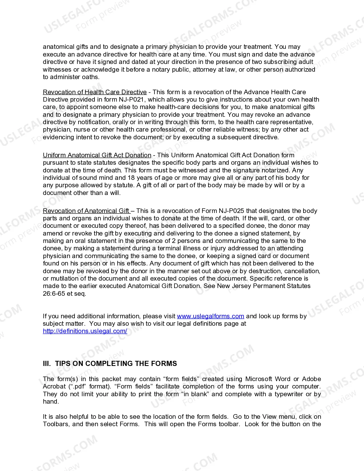 Preview New Jersey Living Wills and Health Care Package