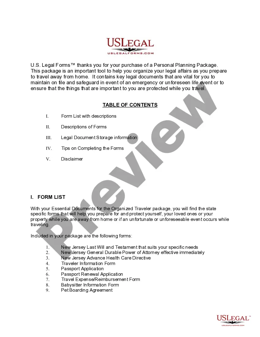 Preview New Jersey Essential Documents for the Organized Traveler Package