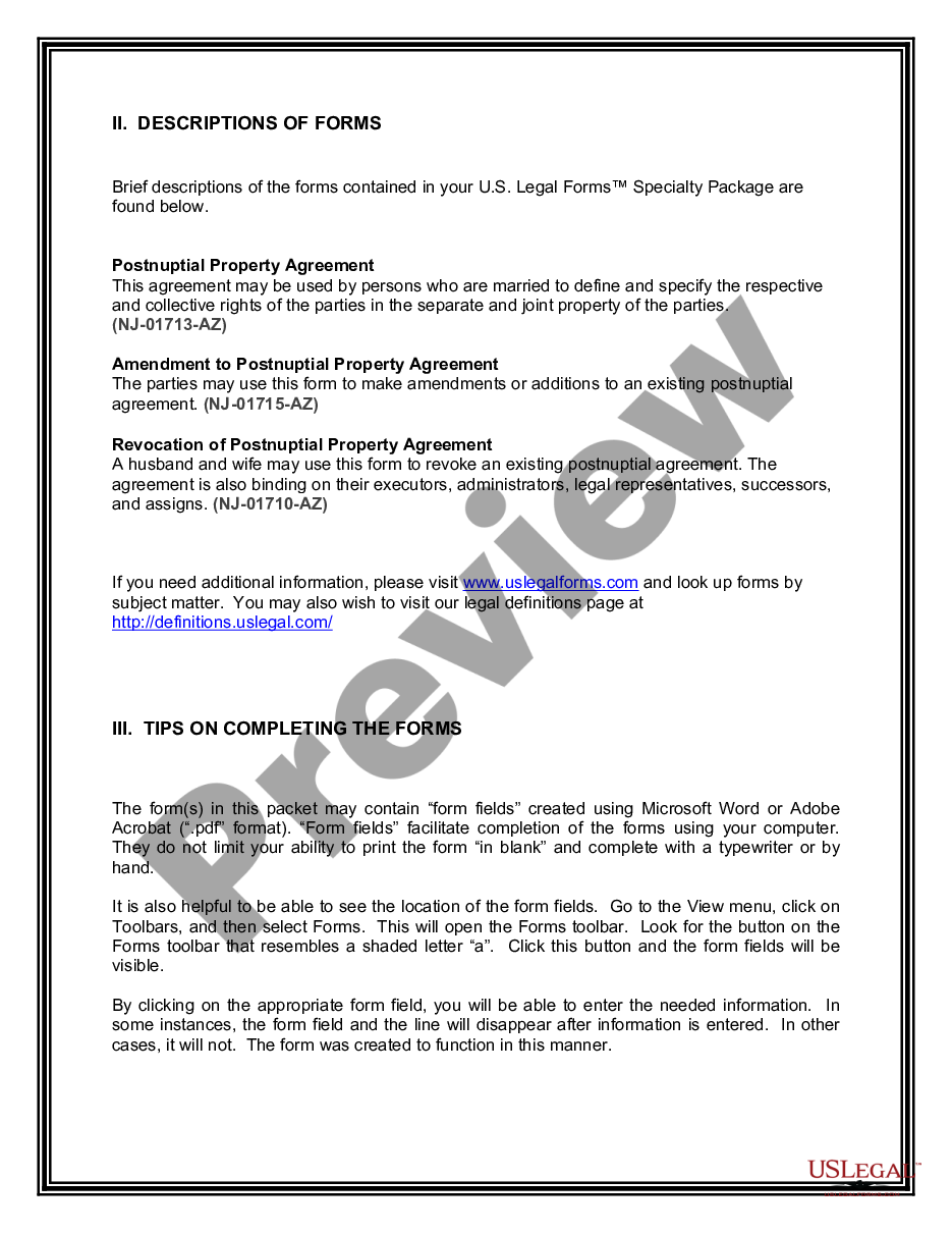 page 2 Postnuptial Agreements Package preview