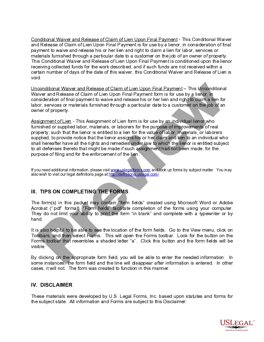 Preview New Jersey Construction or Mechanics Lien Package - Individual