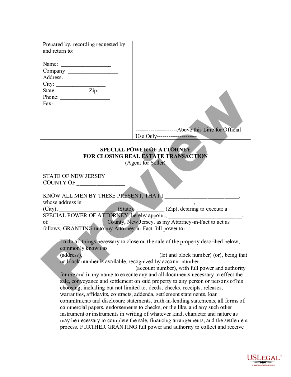 page 0 Special or Limited Power of Attorney for Real Estate Sales Transaction By Seller preview