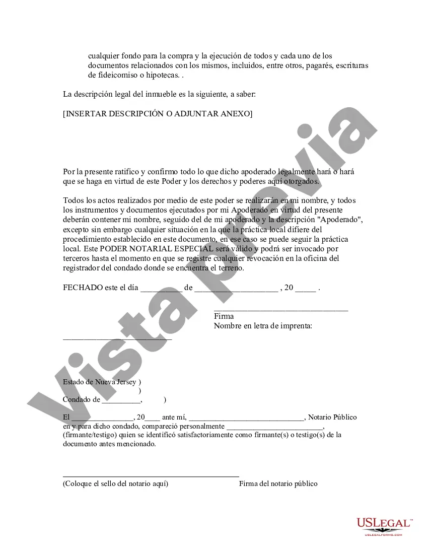 Preview Poder notarial especial o limitado para transacciones de compra de bienes raíces por parte del comprador