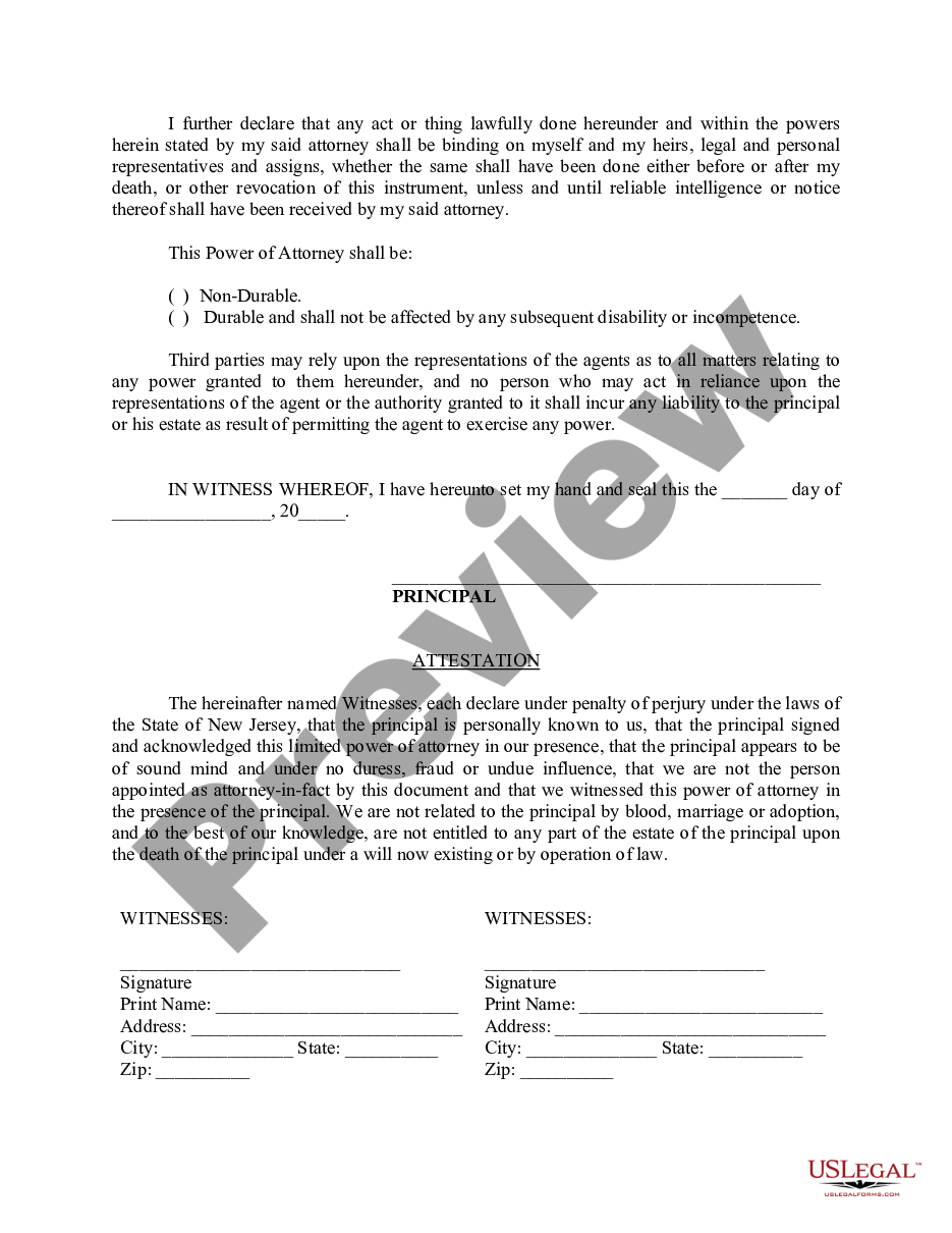 page 1 Limited Power of Attorney where you Specify Powers with Sample Powers Included preview