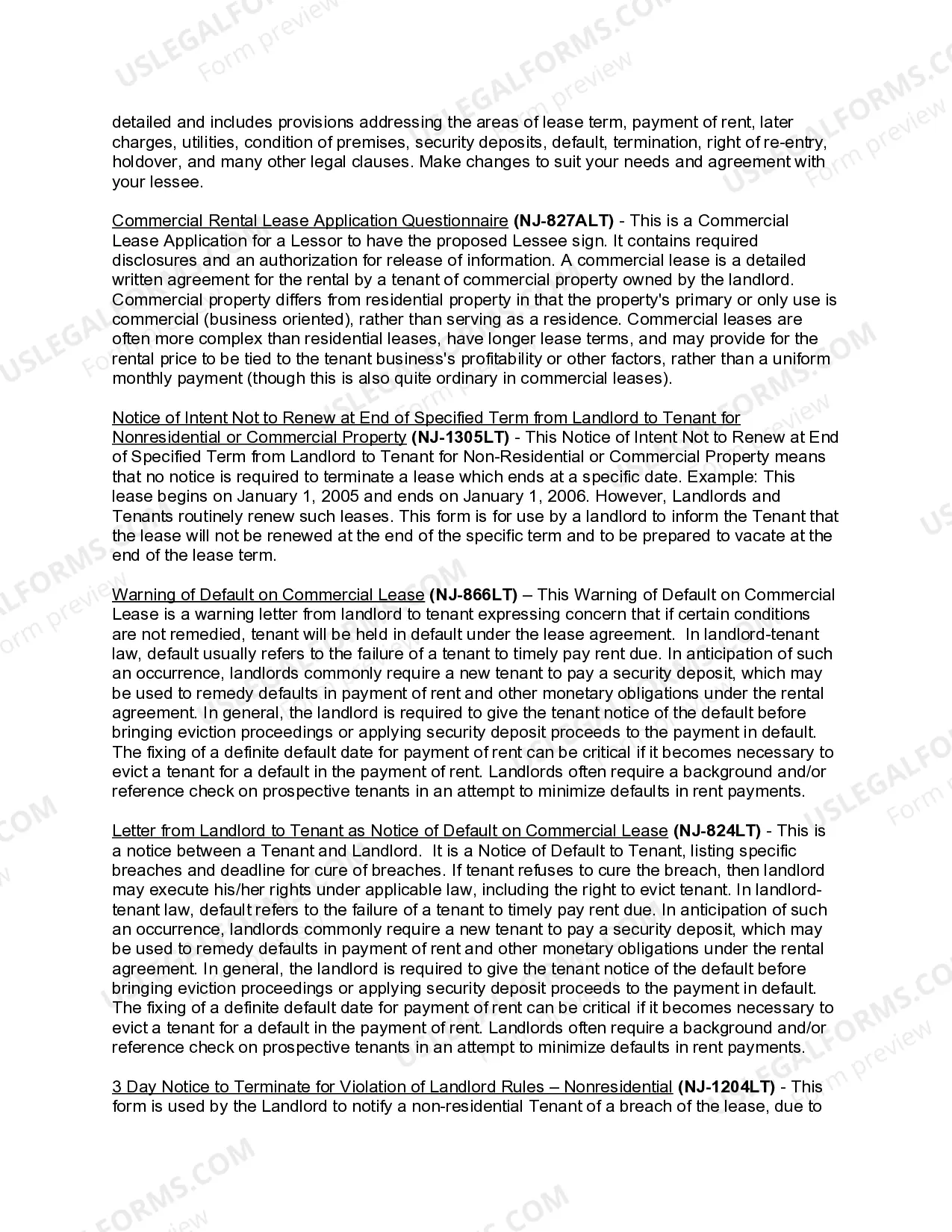 Preview New Jersey Commercial Lease Package