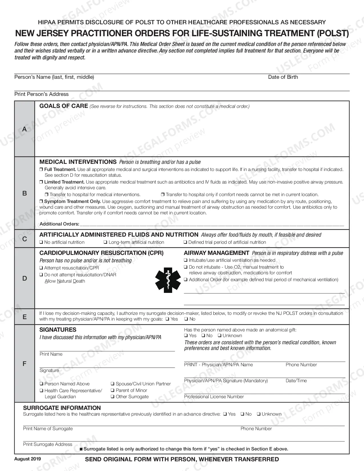 Preview New Jersey Practitioner Orders for Life Sustaining Treatment
