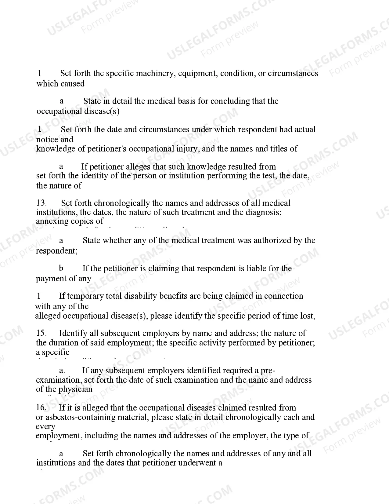 Preview Occupational Interrogatories for Workers' Compensation