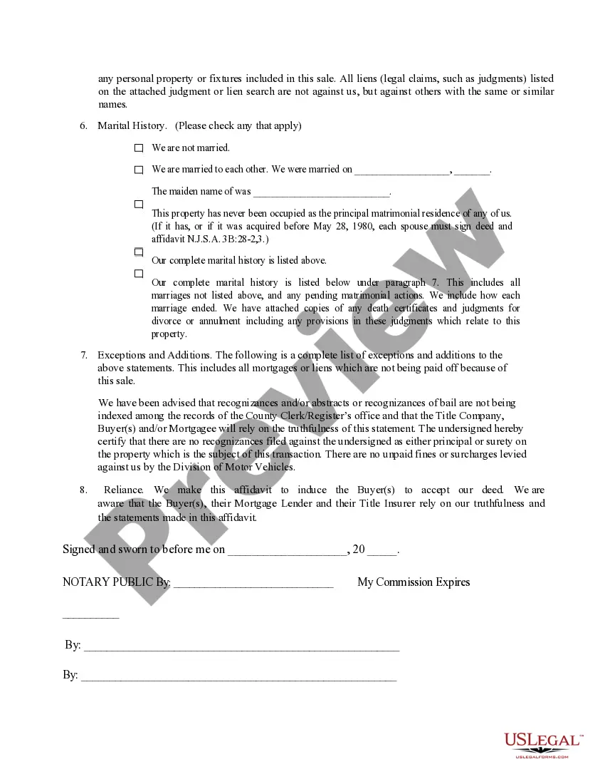 Preview Affidavit of Title - Sale of Property