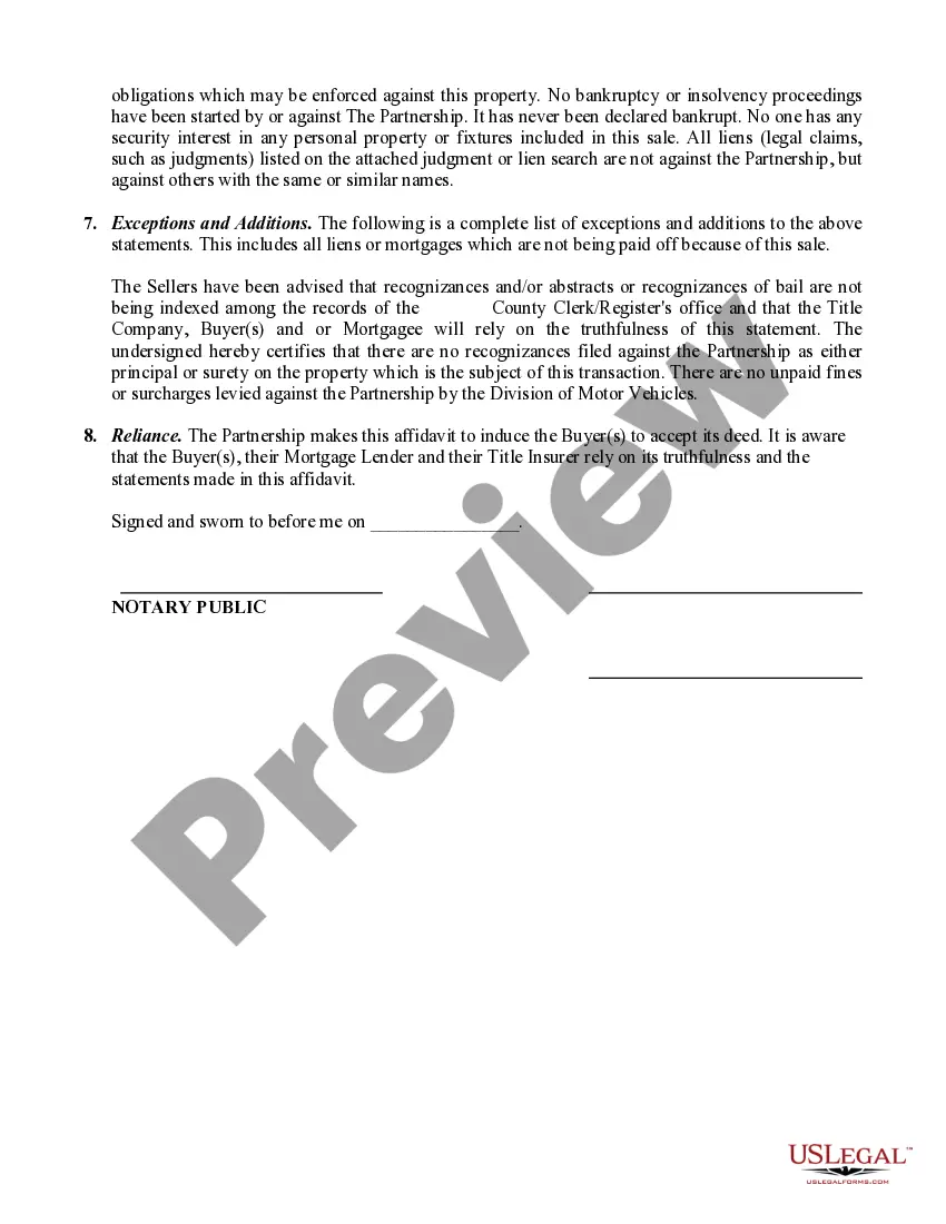 Preview Affidavit of Title - Sale of Property by a Partnership.
