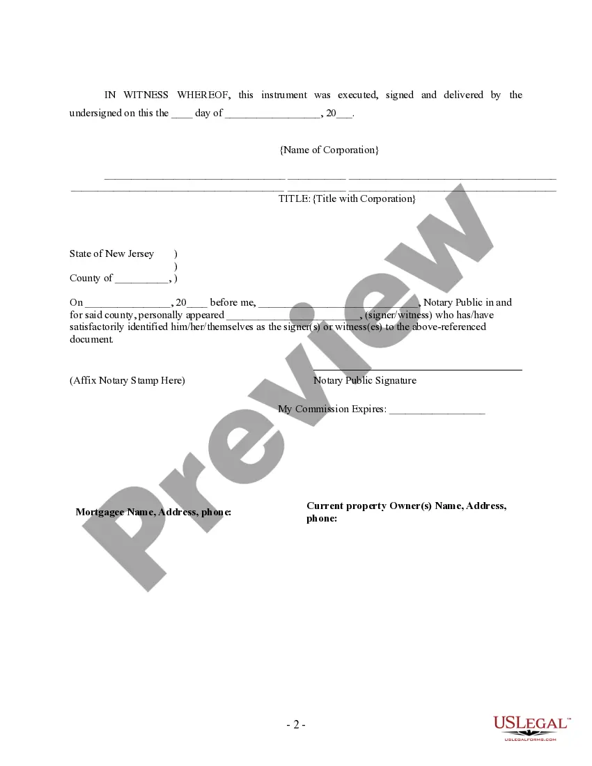 Preview Satisfaction - Cancellation - Release of Mortgage - by Corporate Lender