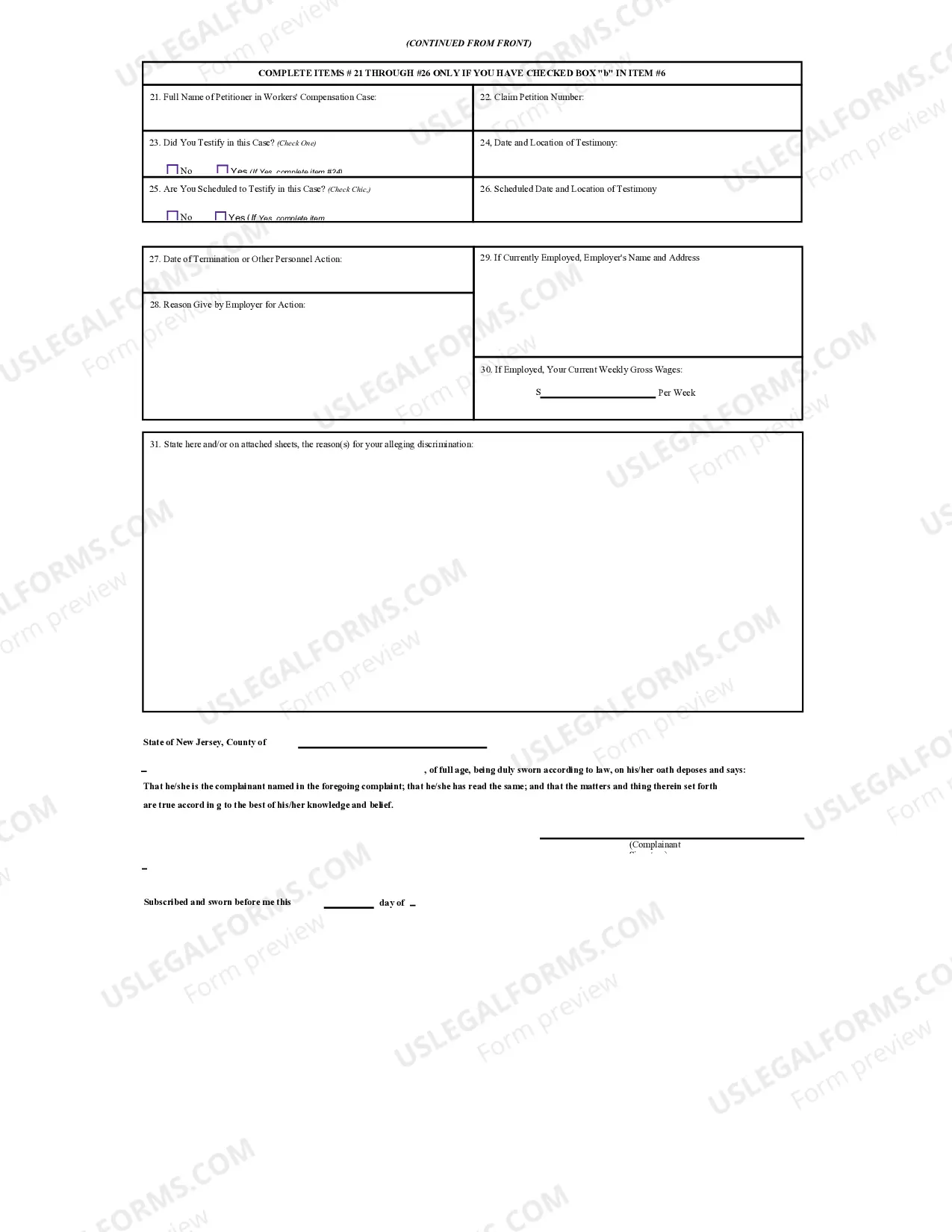Preview Complaint of Discrimination for Workers' Compensation