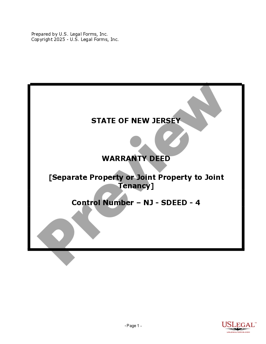 New Jersey Warranty Deed for Separate or Joint Property to Joint