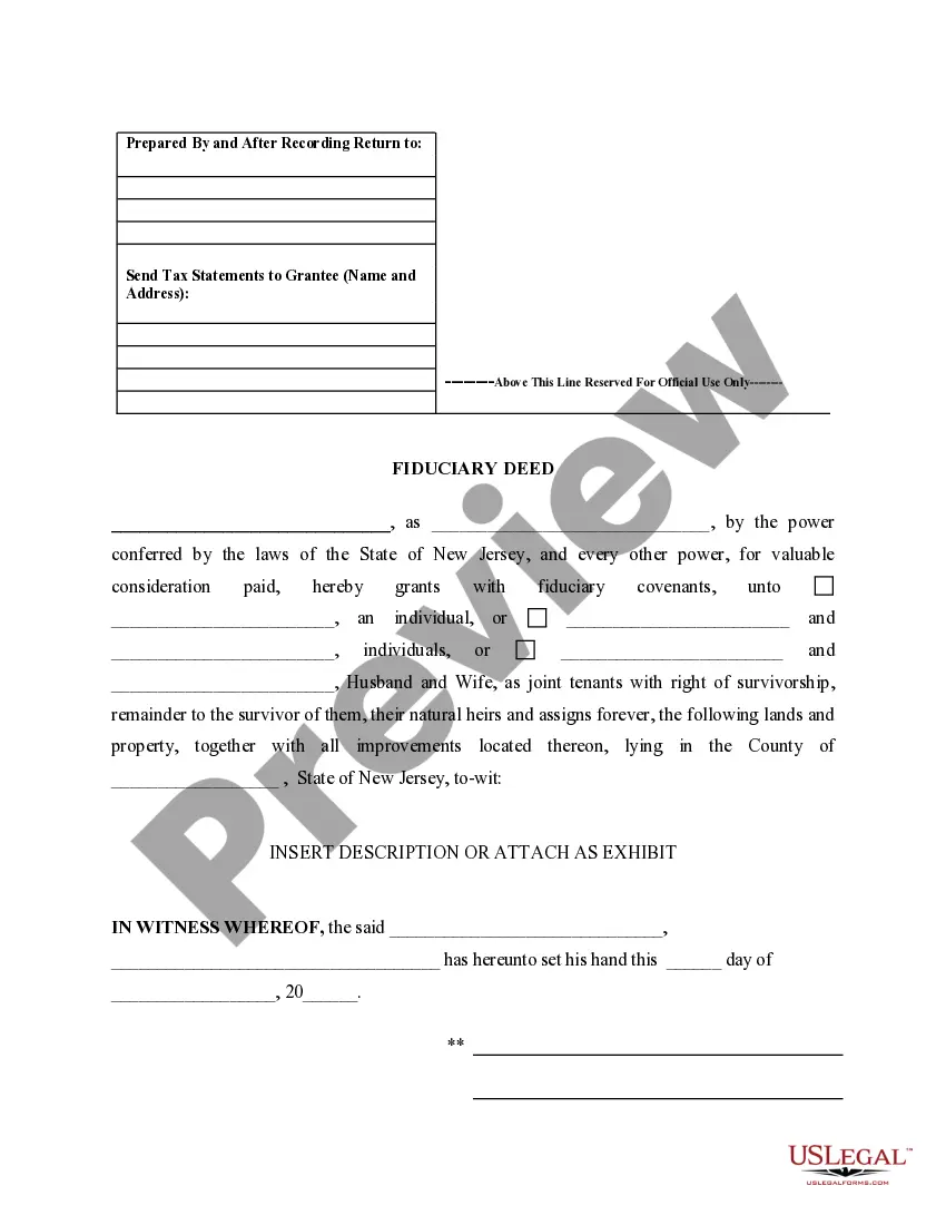 Preview Fiduciary Deed for use by Executors, Trustees, Trustors, Administrators and other Fiduciaries