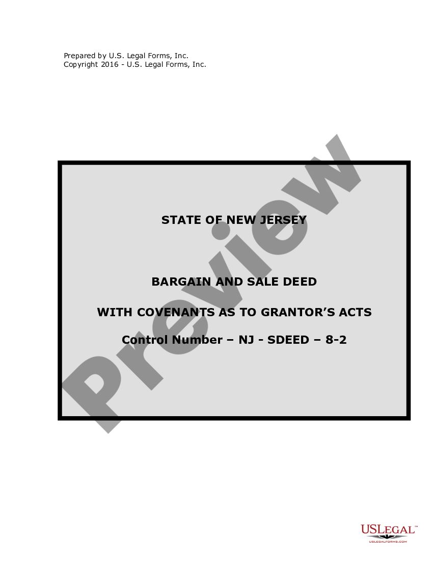 New Jersey Bargain and Sale Deed New Jersey Bargain Sale Deed US