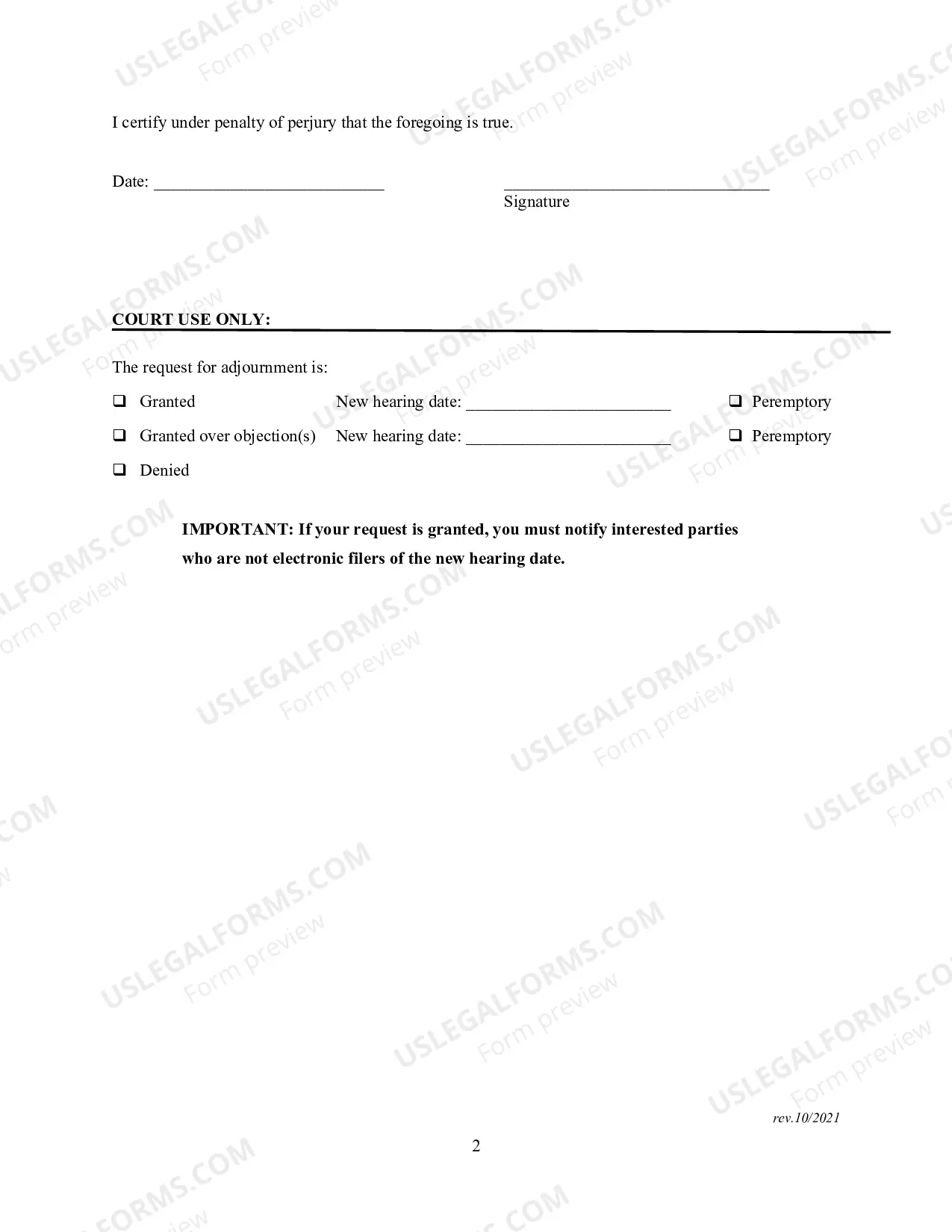 Preview Adjournment Request