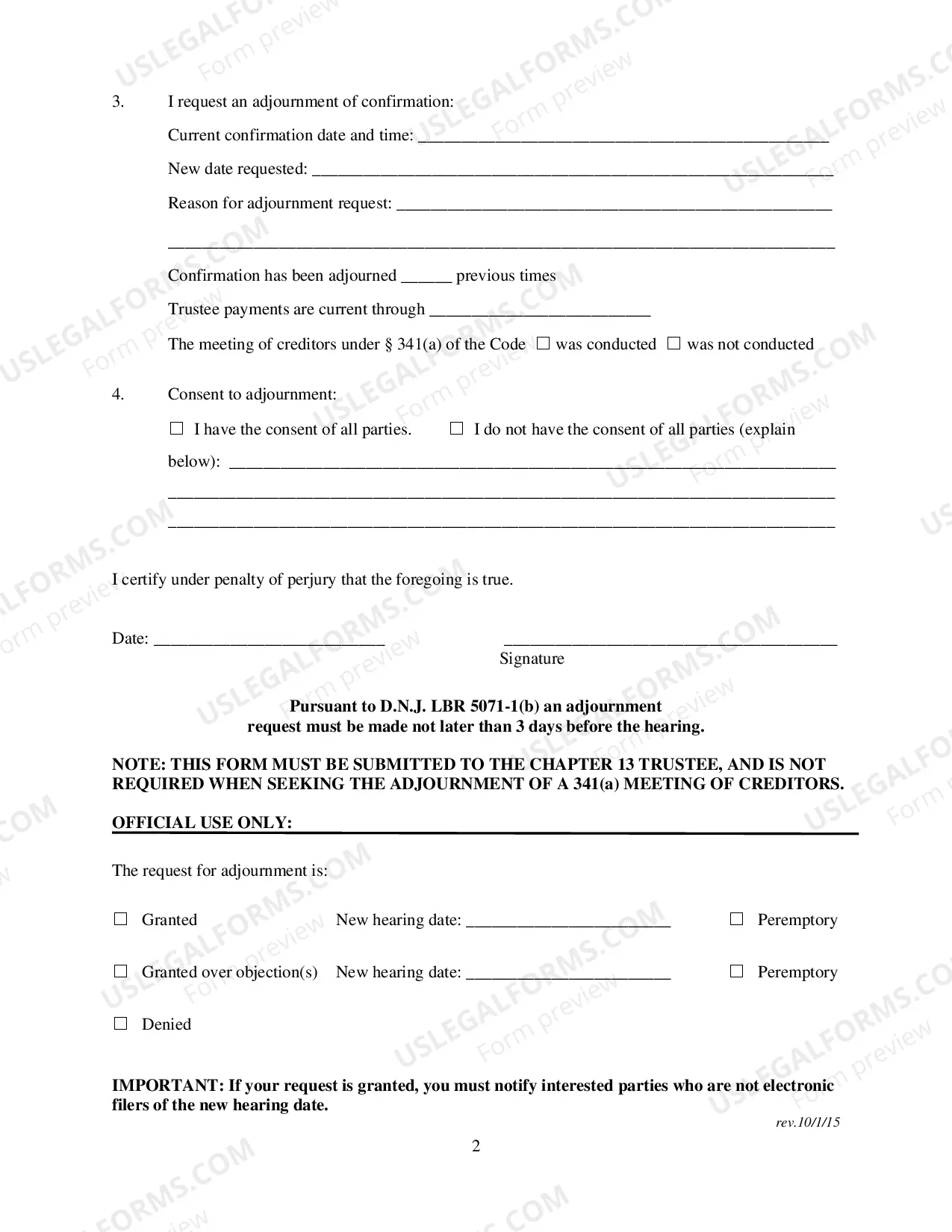 Preview Adjournment Request For Chapter 13