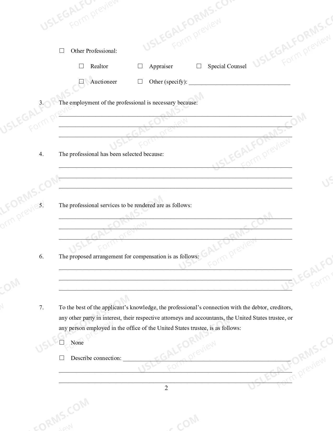 Preview Application For Retention of Professional