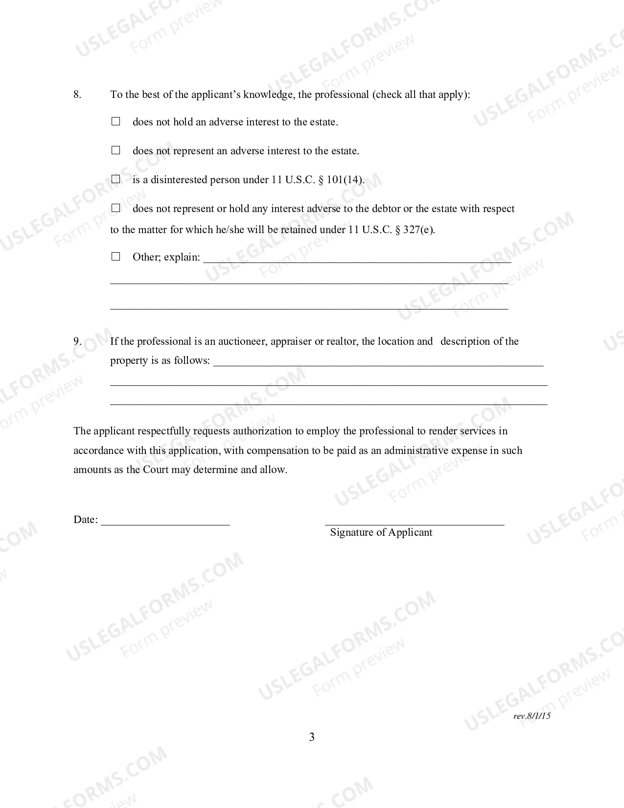 Preview Application For Retention of Professional