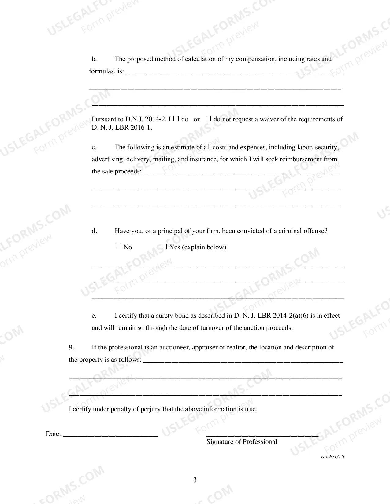 Preview Certification of Professional In Support of Application For Retention of Professional