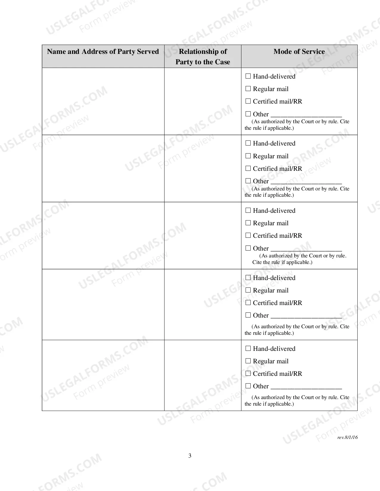 Preview Certification of Service