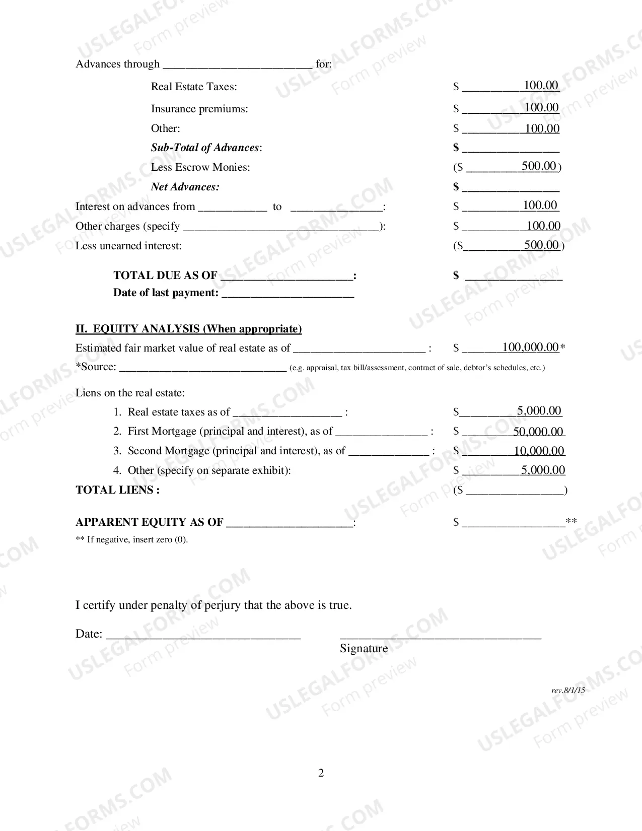 Preview Certification Regarding Calculation of Amount Due