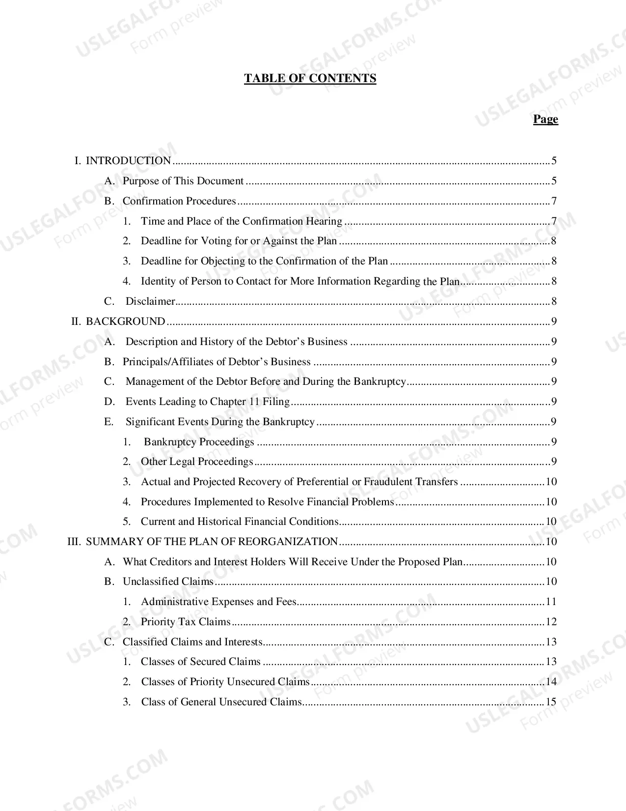 Preview Chapter 11 Disclosure Statement