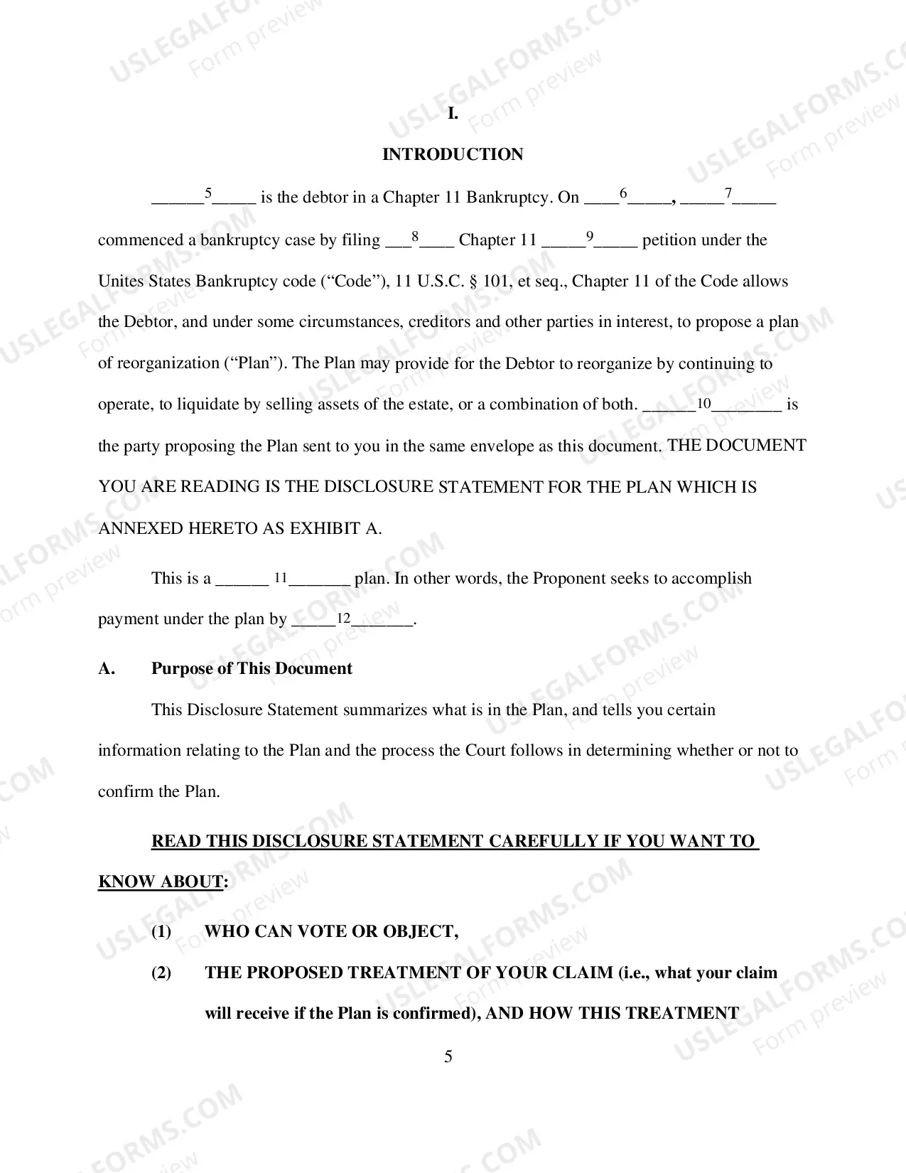 Preview Chapter 11 Disclosure Statement