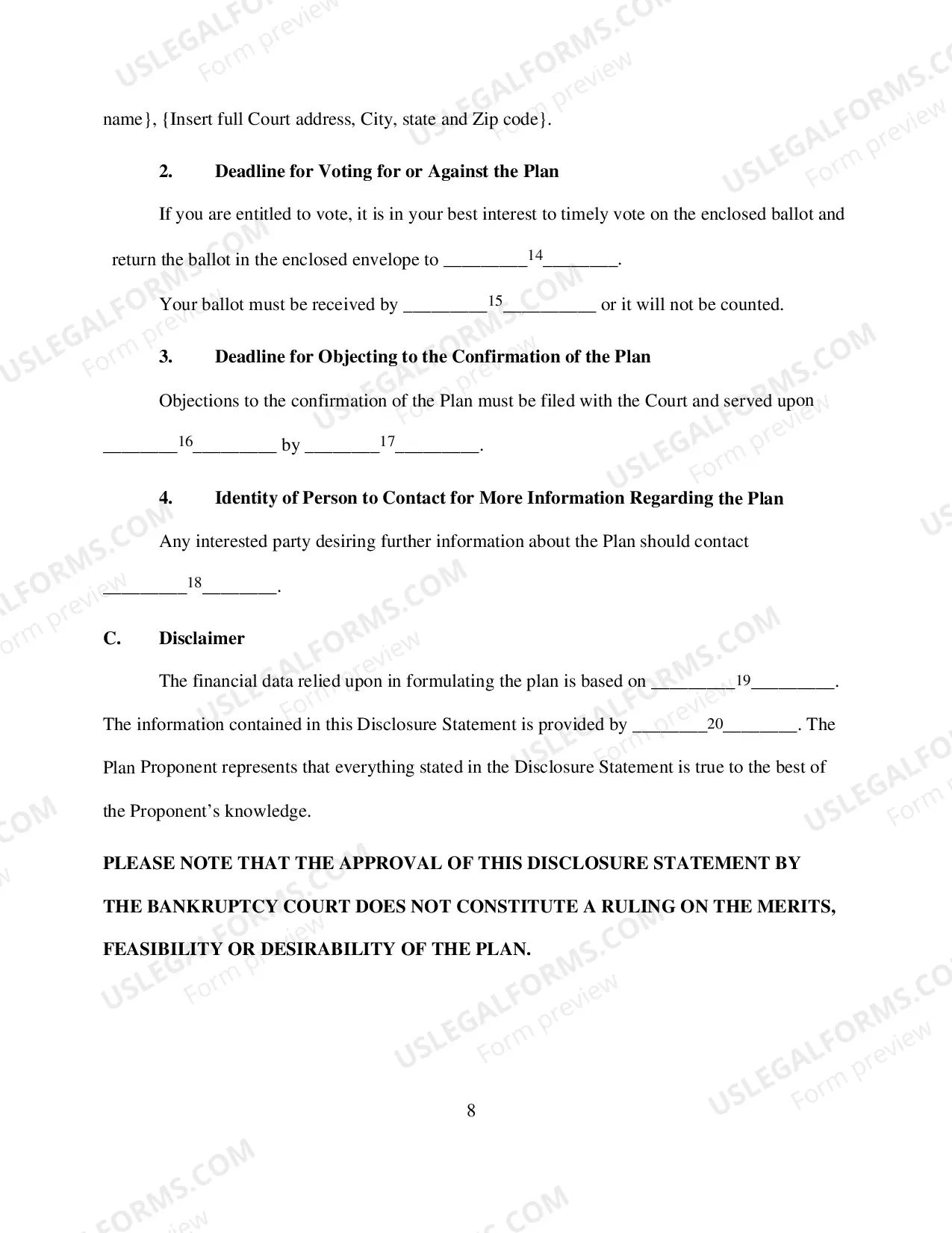 Preview Chapter 11 Disclosure Statement