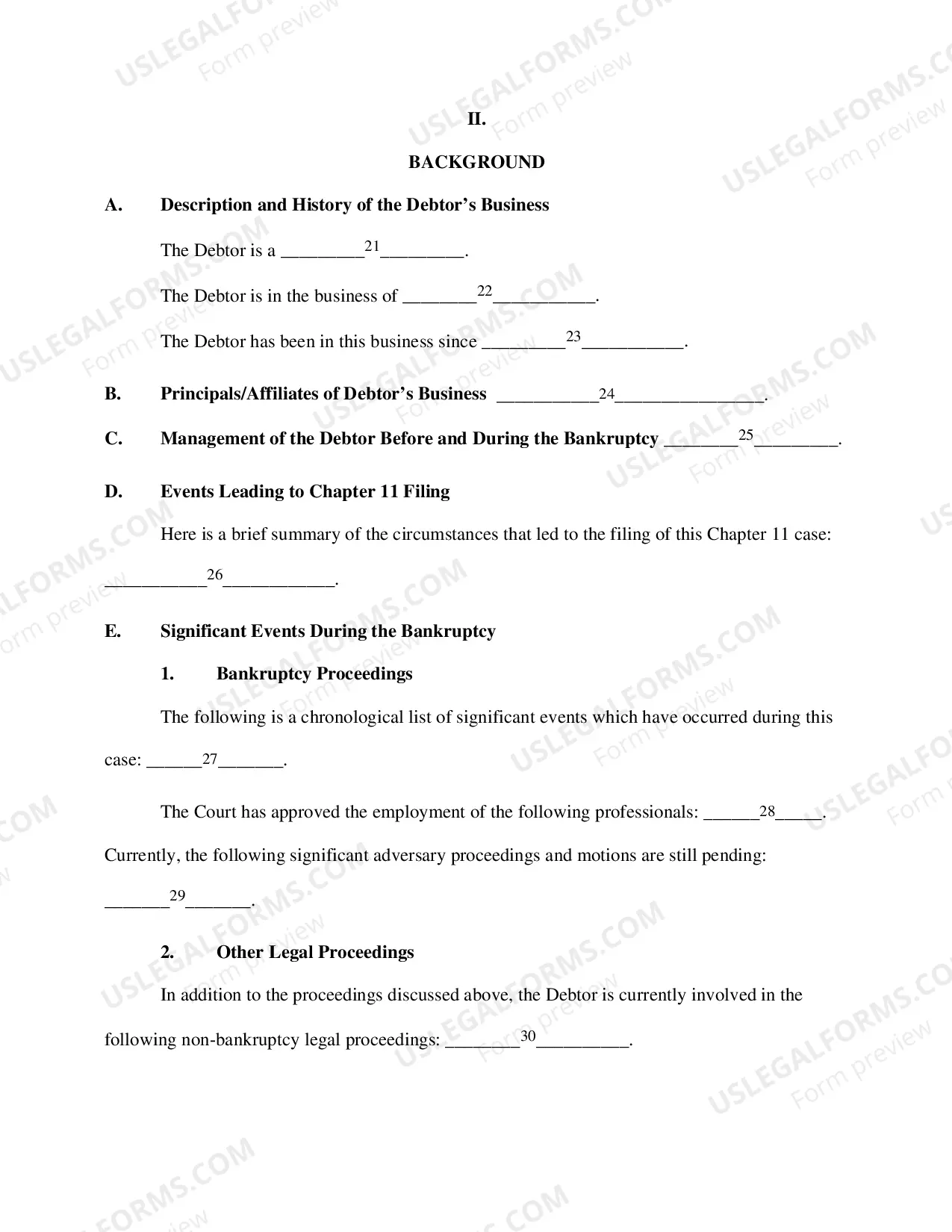 Preview Chapter 11 Disclosure Statement
