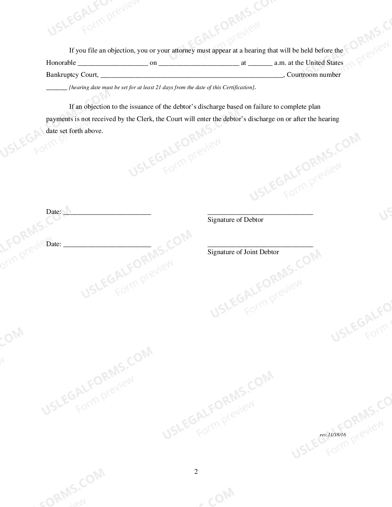 Preview Chapter 11 Individual Debtors Certification of Completion of Plan Payments and Notice to Creditors