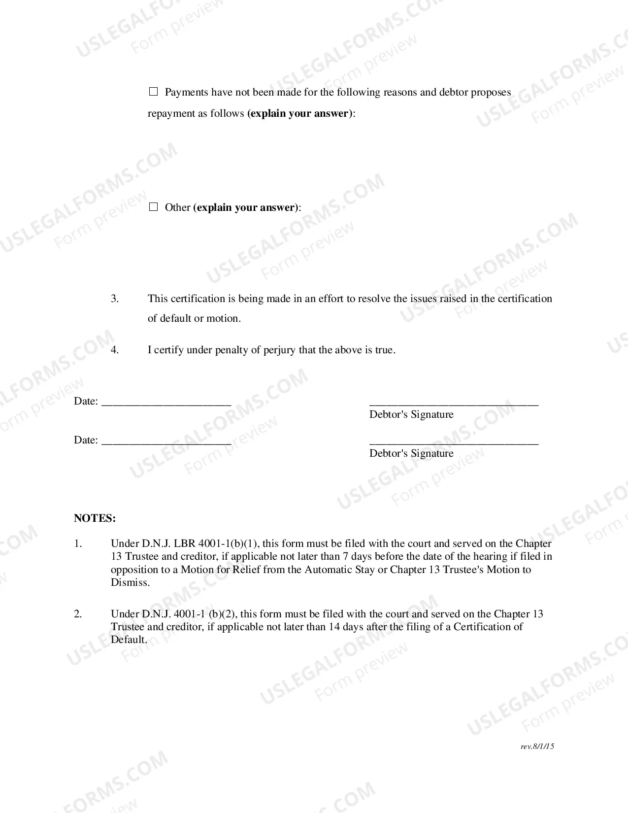 Preview Chapter 13 Debtors Certification In Opposition