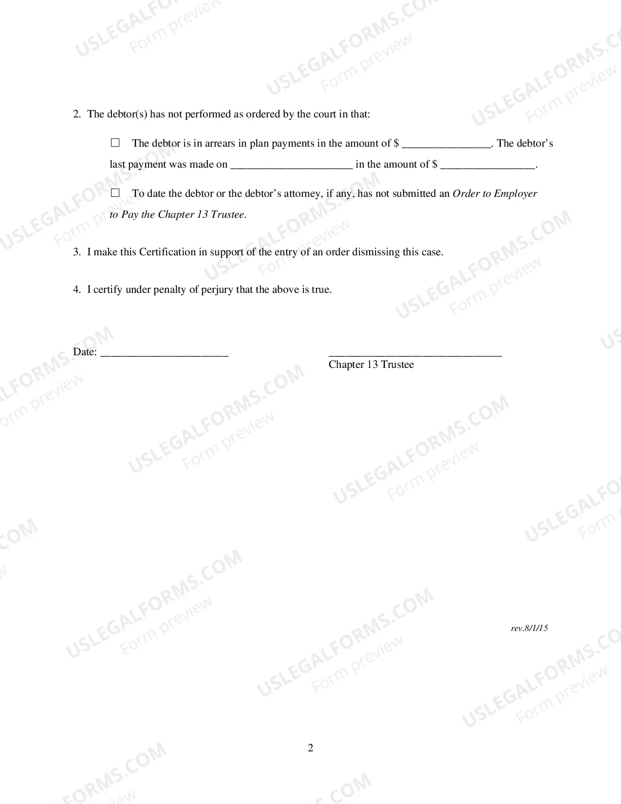 Preview Chapter 13 Standing Trustees Certification of Default