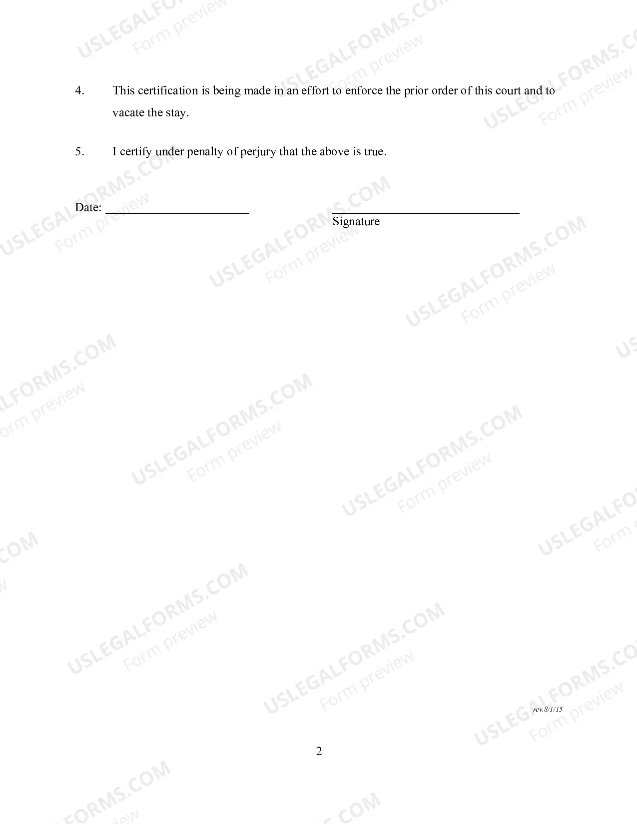 Preview Creditors Certification of Default