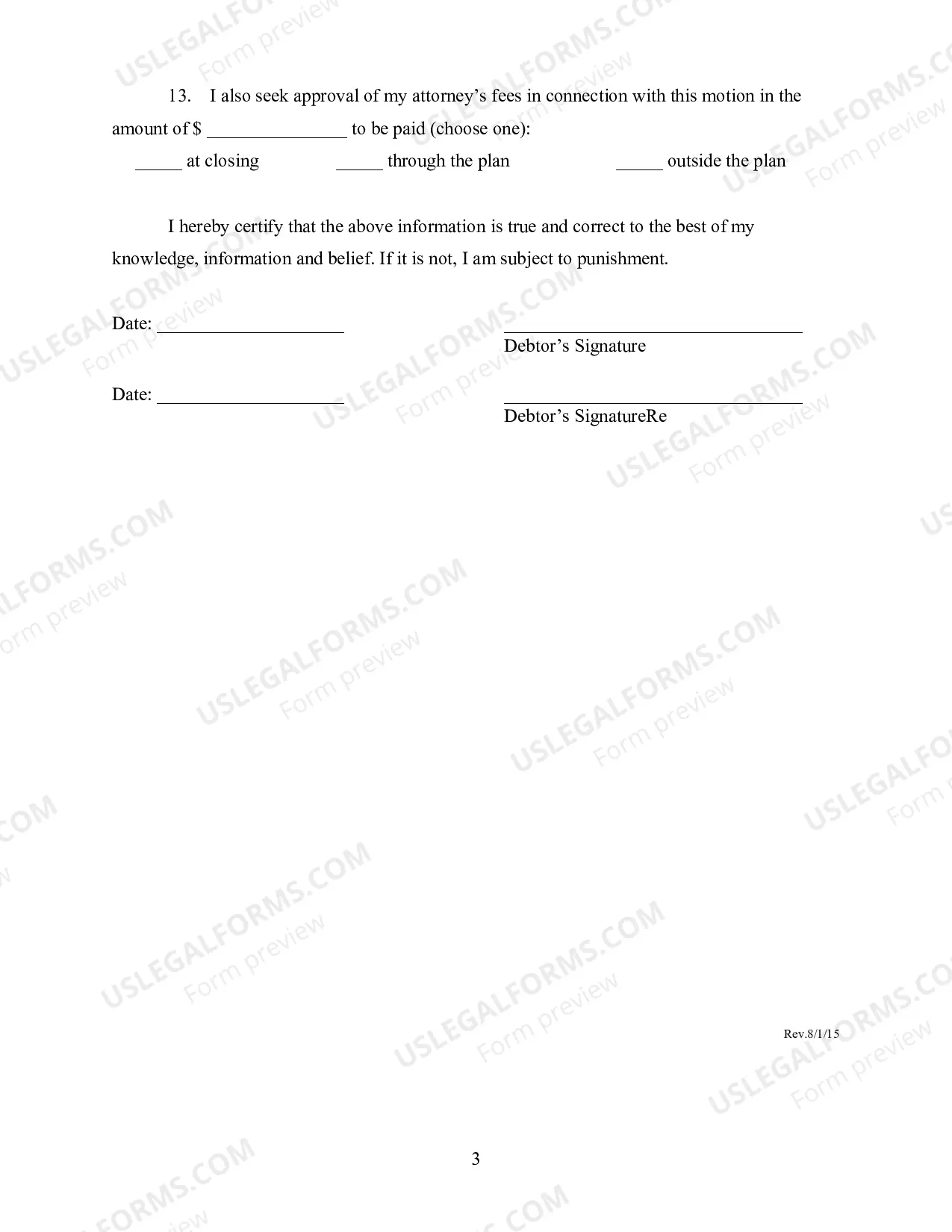 Preview Debtors Certification In Support of Motion For Post-Petition Financing
