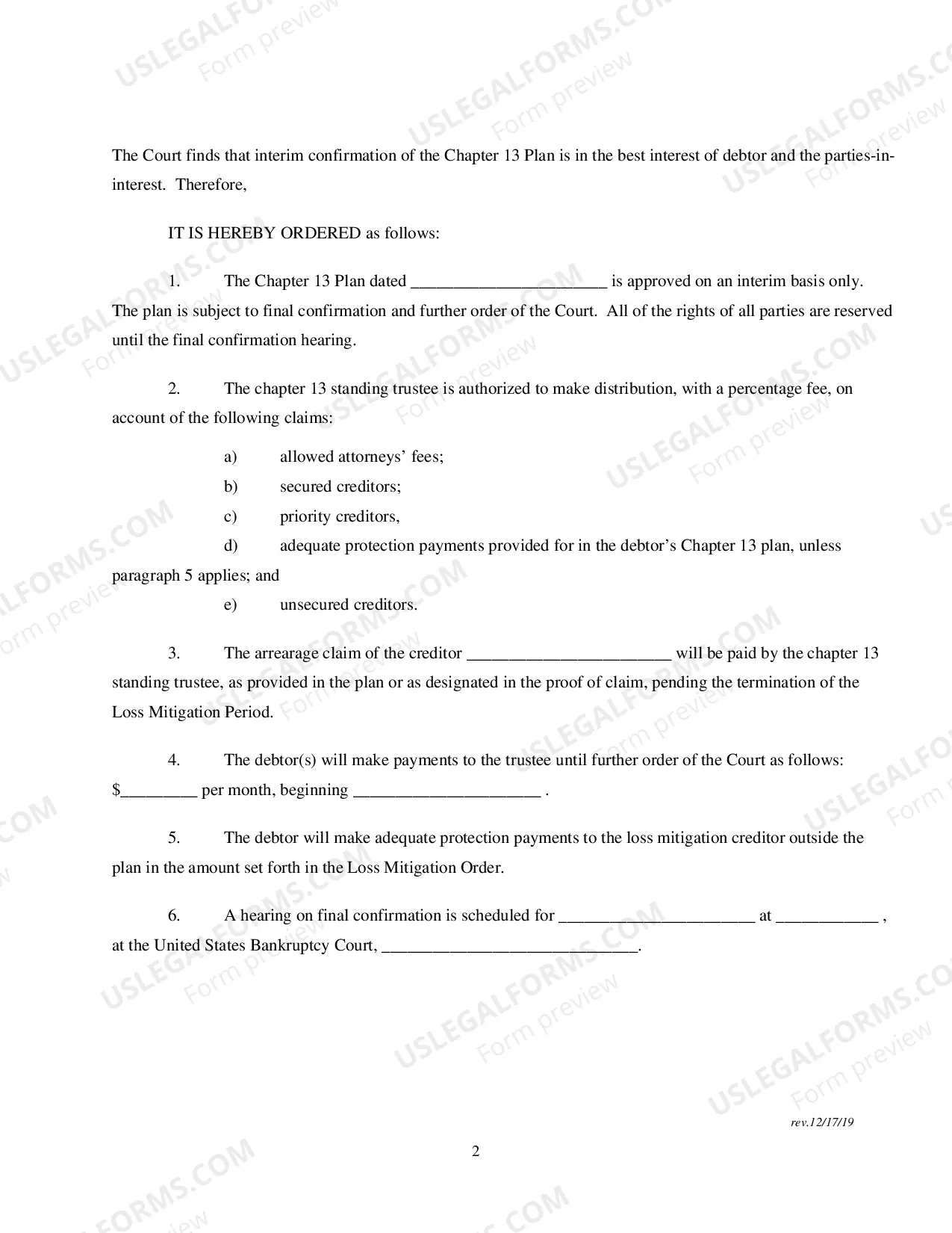 Preview Interim Confirmation Order