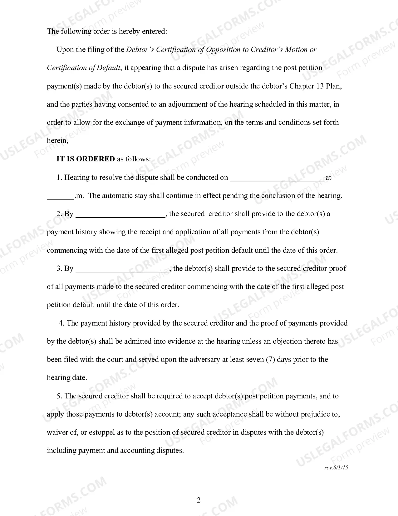 Preview Joint Scheduling Order Regarding Payment Dispute On Motion For Relief From Automatic Stay