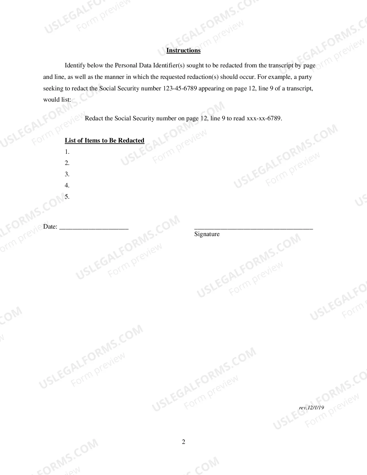 Preview List of Items to be Redacted