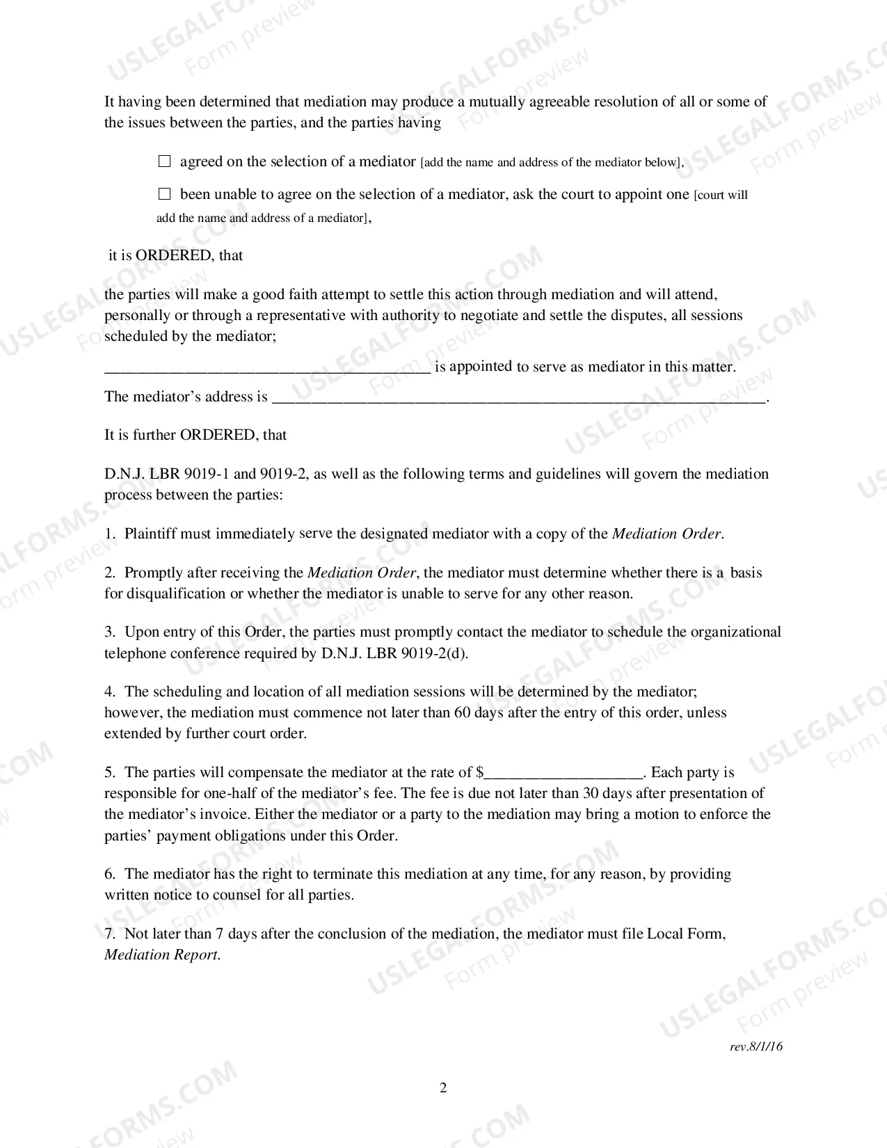 Preview Mediation Order
