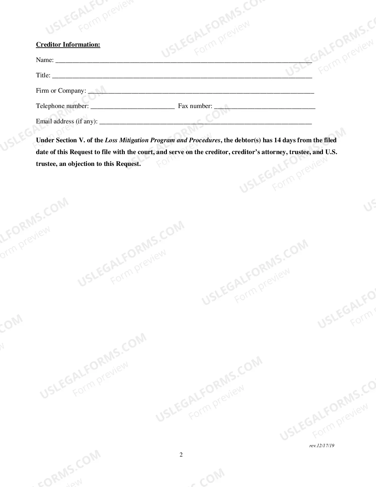 Preview Notice of Request for Loss Mitigation - By Creditor (NJB NRLMC)