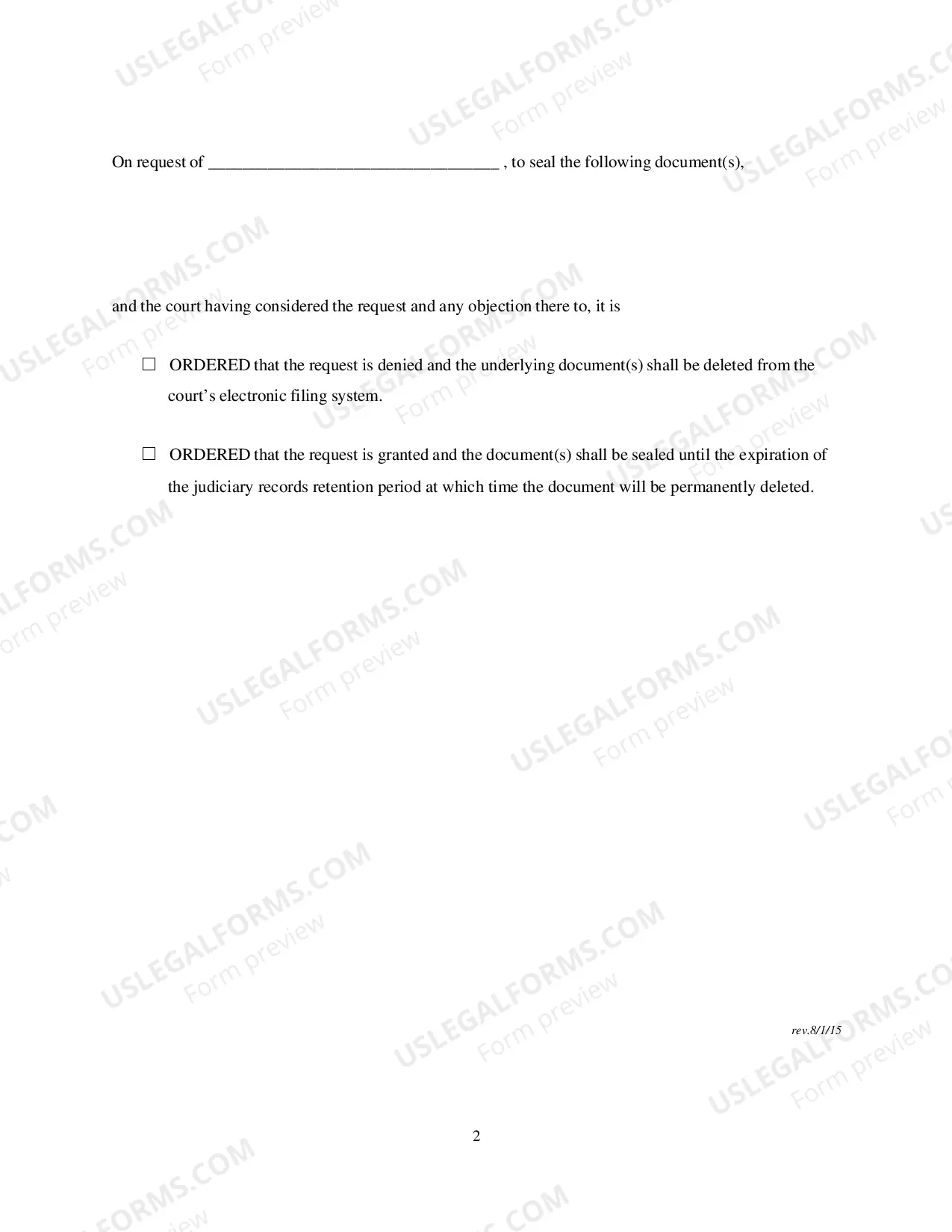 Preview Order Concerning Request to Seal Documents