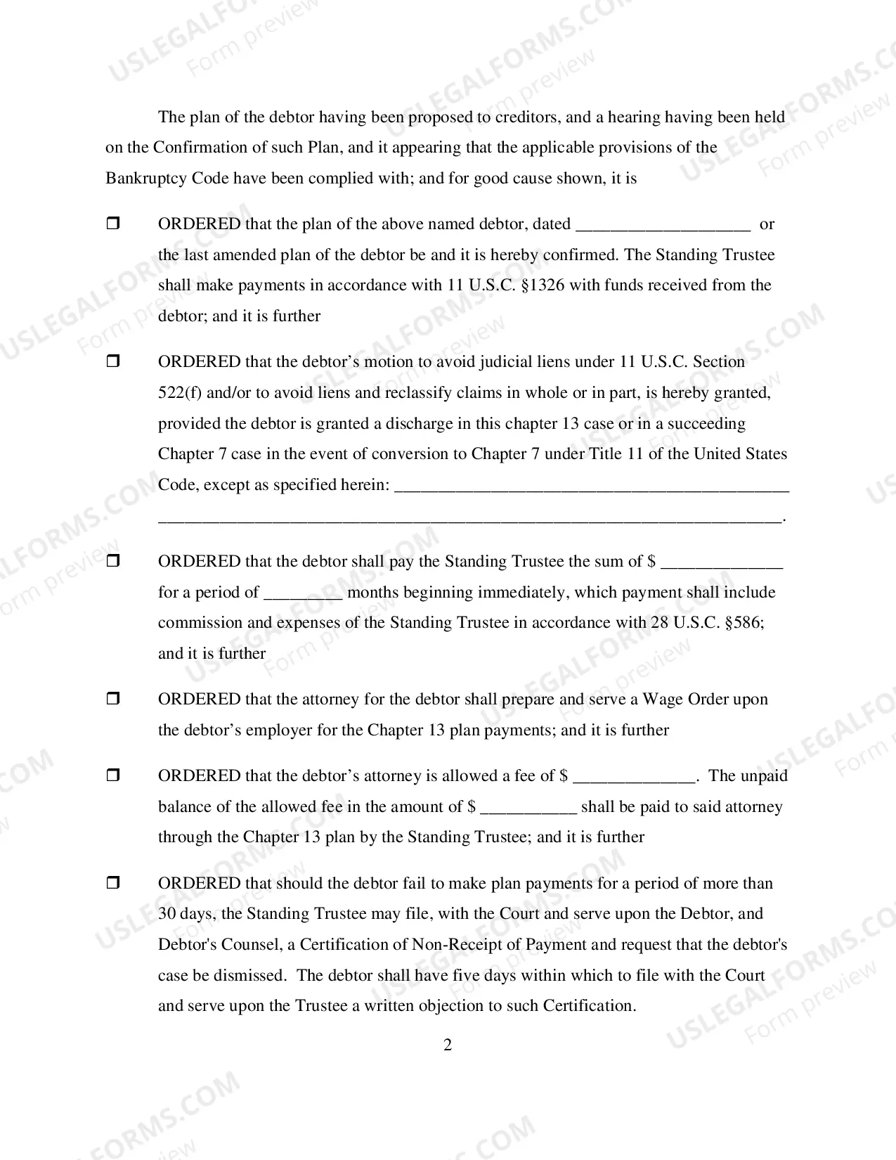 Preview Order Confirming Chapter 13 Plan
