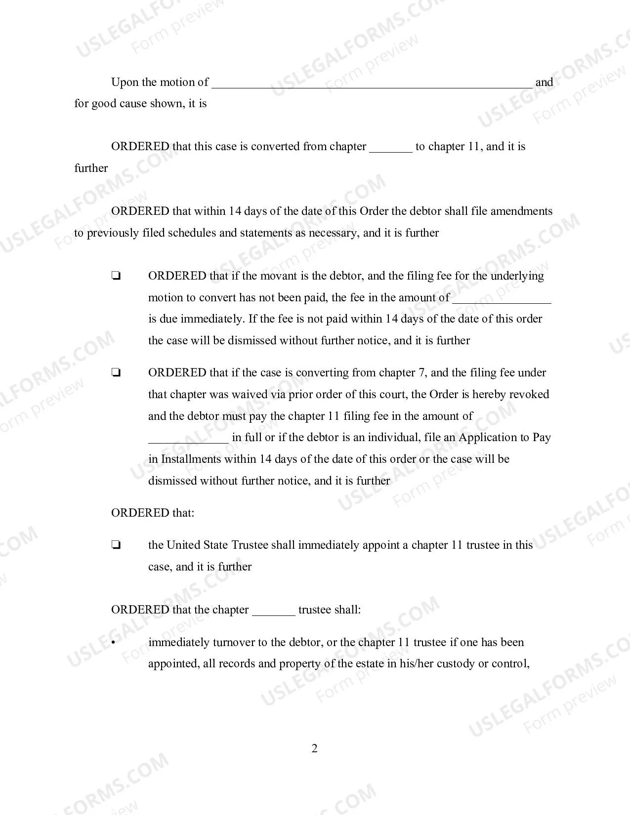 Preview Order Converting Case to Chapter 11