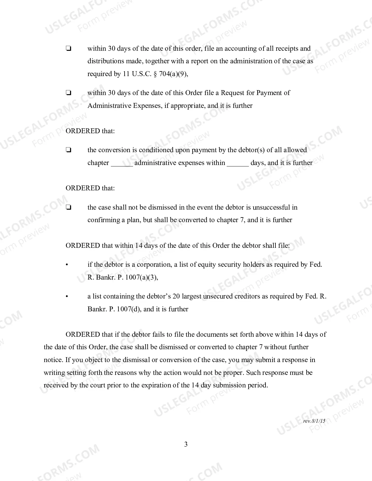 Preview Order Converting Case to Chapter 11
