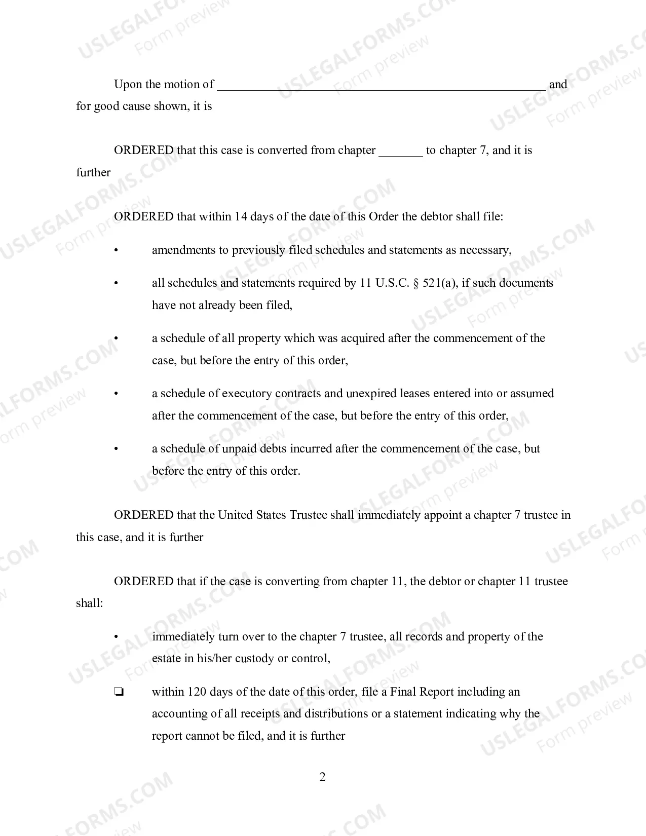 Preview Order Converting Case to Chapter 7